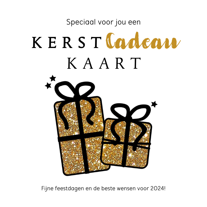 Kerstkaarten - Kerst Cadeau-kaart goudkleurige glitter cadeautjes