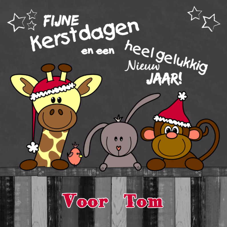 Kerst dieren krijtbord vierkant - Kerstkaarten Kerstkaarten - Kerst dieren krijtbord vierkant