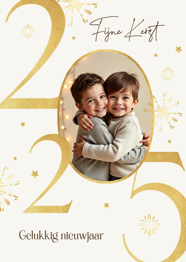 Kerst en nieuwjaarskaart 2025 goud stijlvol Kaartje2go
