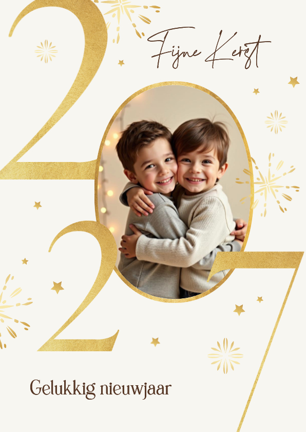 Kerst en nieuwjaarskaart 2027 goud stijlvol sterren foto - Kerstkaarten Kerstkaarten - Kerst en nieuwjaarskaart 2027 goud stijlvol sterren foto