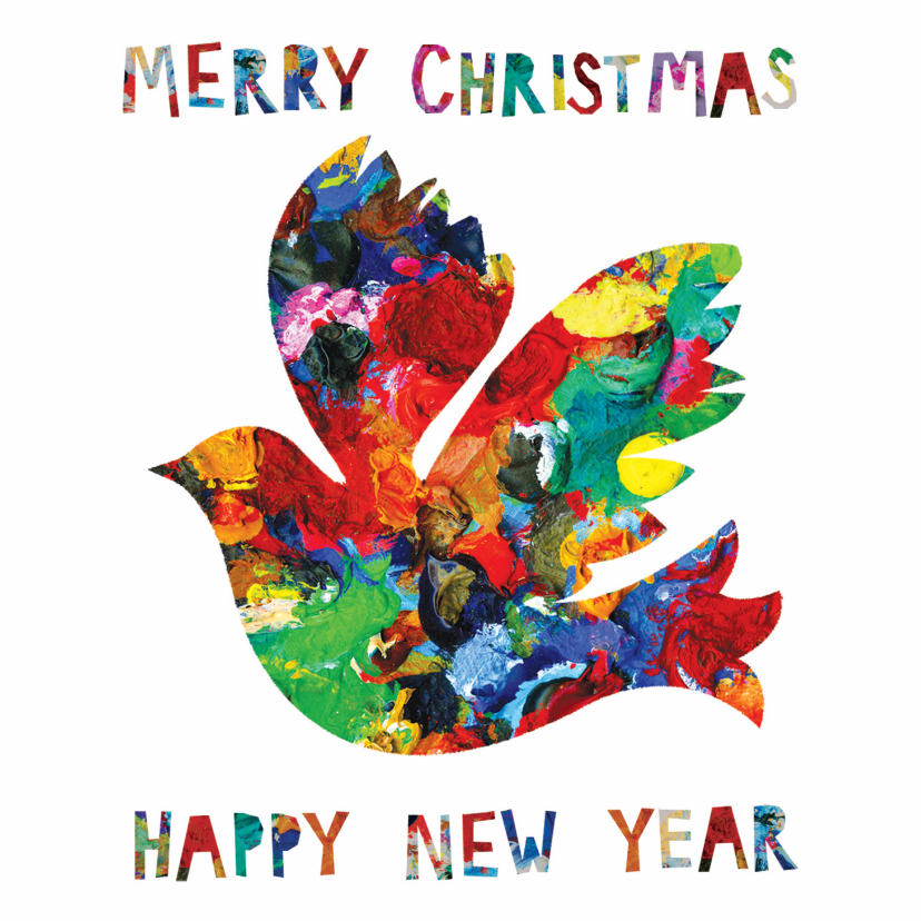 Kerstkaarten - Kerst- en nieuwjaarskaart met een duif in mooie kleuren