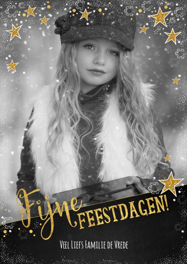 Kerst feestelijk fotokader met sneeuwvlokken en sterren - Kerstkaarten Kerstkaarten - Kerst feestelijk fotokader met sneeuwvlokken en sterren