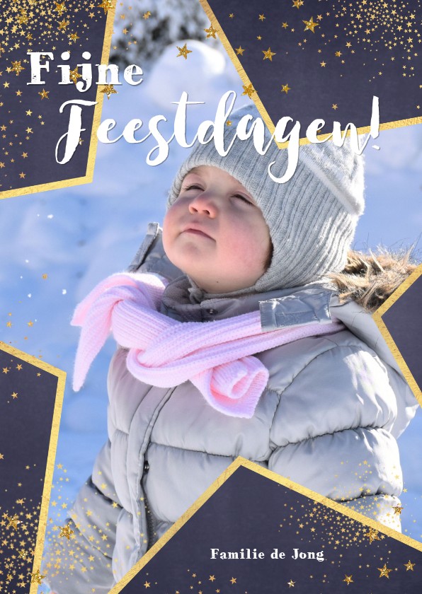 Kerstkaarten - Kerst feestelijk fotokader van een grote ster met sterretjes