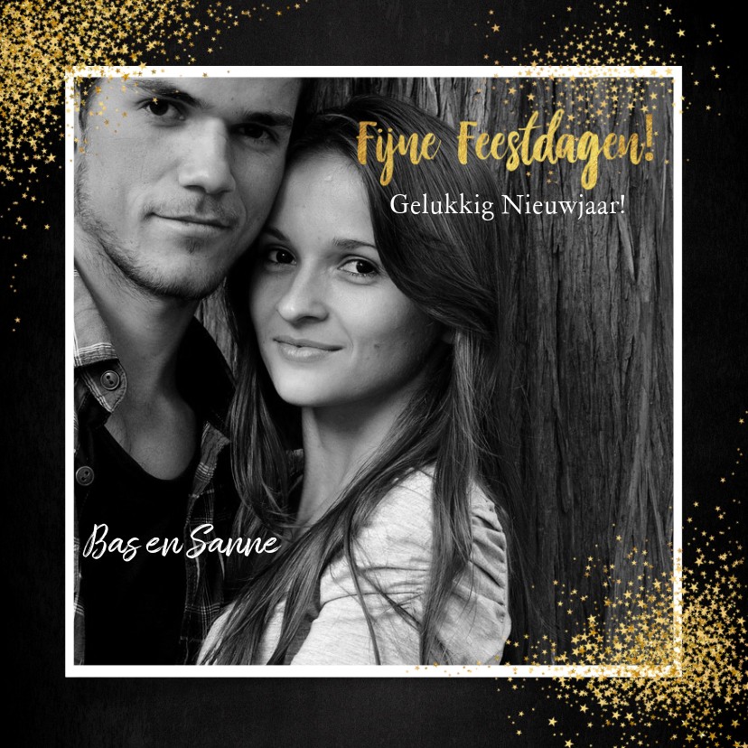 Kerst feestelijke fotokaart met vele gouden sterren - Kerstkaarten Kerstkaarten - Kerst feestelijke fotokaart met vele gouden sterren