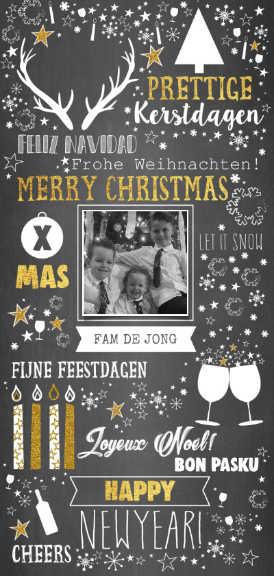 Kerst feestelijke typografische kaart krijtbordlook - Kerstkaarten Kerstkaarten - Kerst feestelijke typografische kaart krijtbordlook