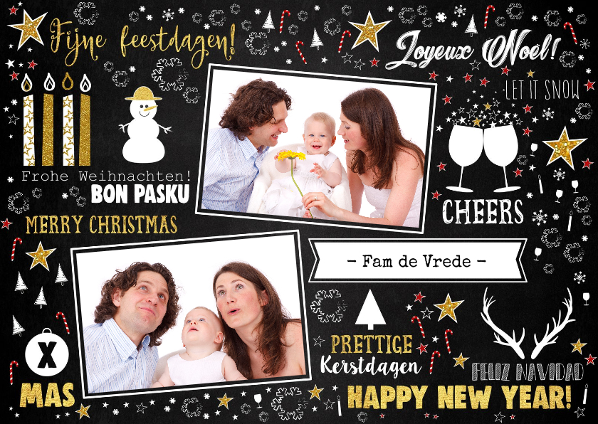 Kerst feestelijke typografische kaart met 2 foto's - Kerstkaarten Kerstkaarten - Kerst feestelijke typografische kaart met 2 foto's