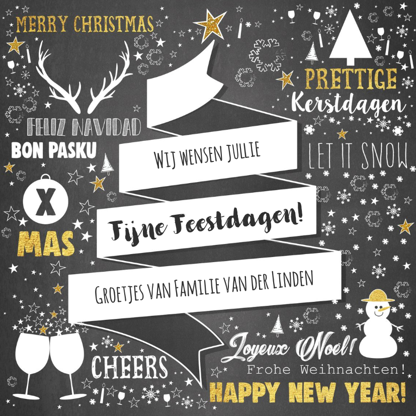 Kerst feestelijke typografische kerstkaart krijtbord-look - Kerstkaarten Kerstkaarten - Kerst feestelijke typografische kerstkaart krijtbord-look