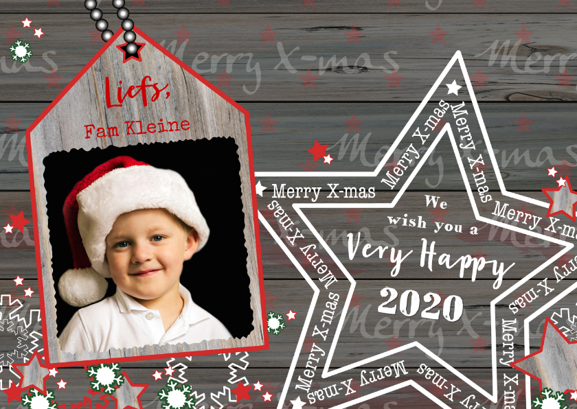 Kerst foto kaart met houtprint en ster - Kerstkaarten Kerstkaarten - Kerst foto kaart met houtprint en ster