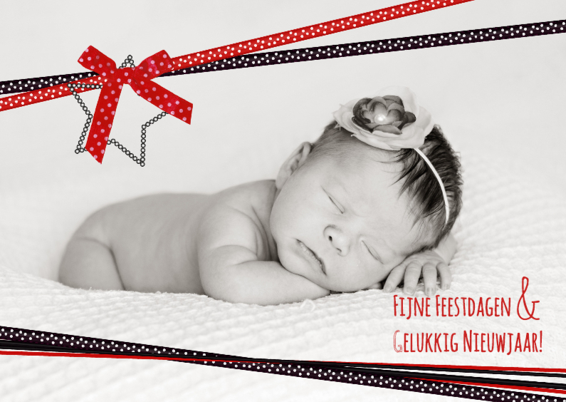 Kerst foto zwart rood lint L-HB - Kerstkaarten Kerstkaarten - Kerst foto zwart rood lint L-HB
