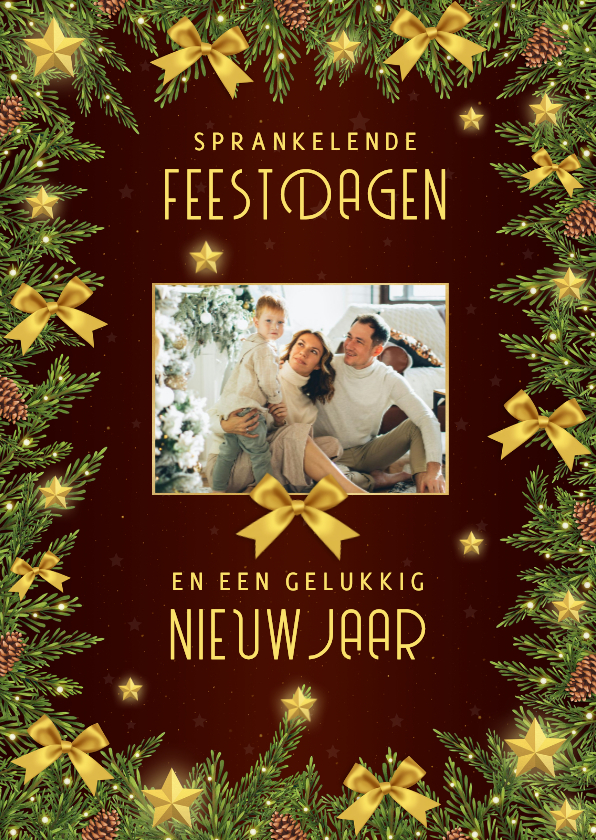 Kerst fotocollage kersttakken strikken en sterren - Kerstkaarten Kerstkaarten - Kerst fotocollage kersttakken strikken en sterren