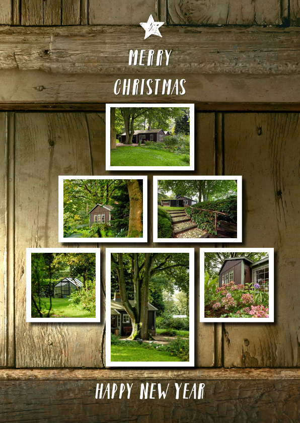 Kerst fotocollage verhuiskaart hout - Kerstkaarten Kerstkaarten - Kerst fotocollage verhuiskaart hout