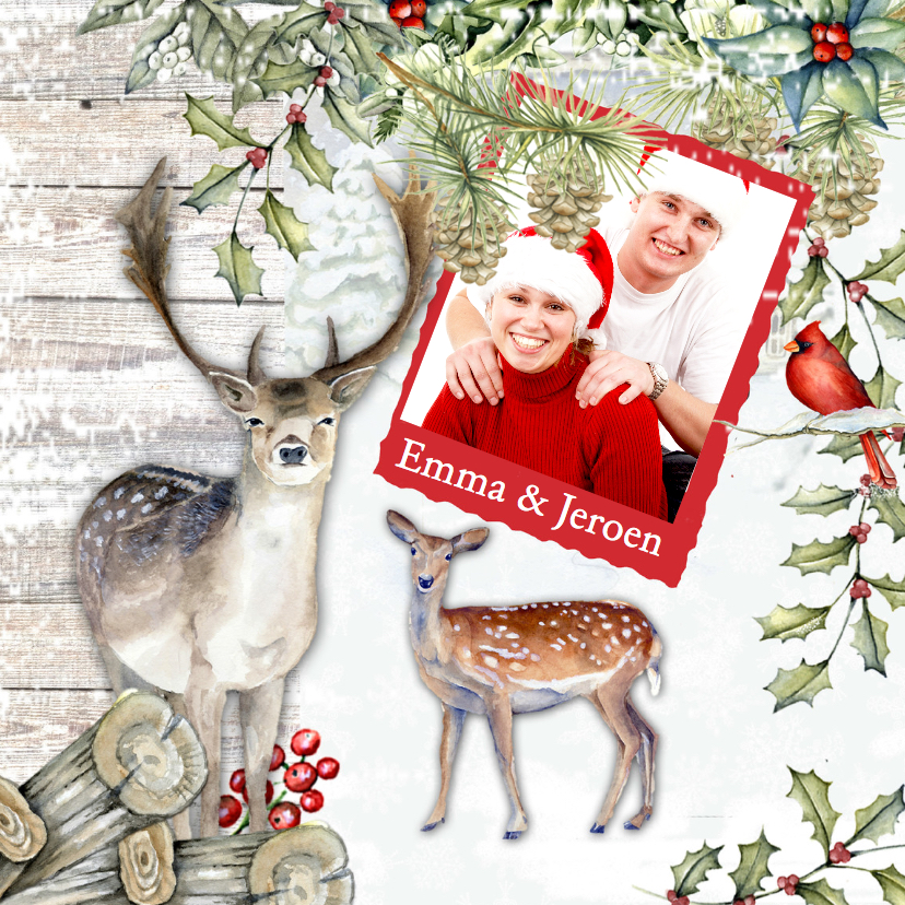 Kerst hert sneeuw - Kerstkaarten Kerstkaarten - Kerst hert sneeuw