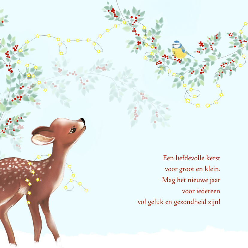 Kerst hertje met groen en rode besjes - Kerstkaarten Kerstkaarten - Kerst hertje met groen en rode besjes