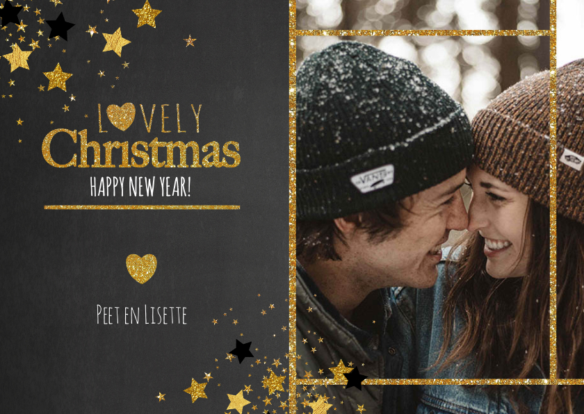Kerst hippe foto kaart krijtbord sterren Lovely Christmas - Kerstkaarten Kerstkaarten - Kerst hippe foto kaart krijtbord sterren Lovely Christmas