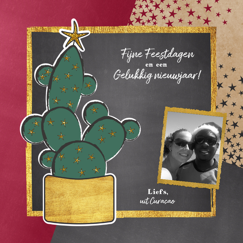 Kerst hippe foto kaart met cactus en sterren - Kerstkaarten Kerstkaarten - Kerst hippe foto kaart met cactus en sterren