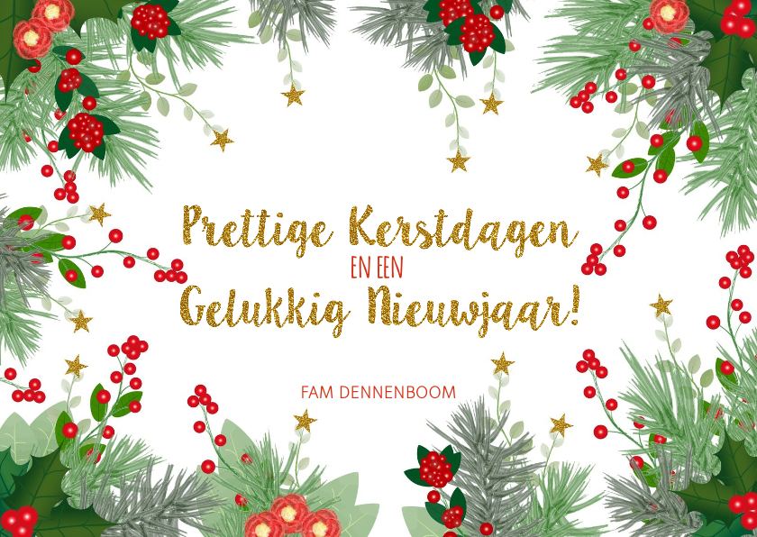 Kerstkaarten - Kerst hippe kerstkaart botanica dennentakken en hulst