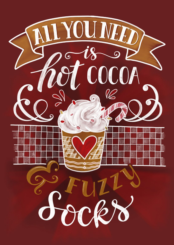 Kerst hot cocoa handgetekend - Kerstkaarten Kerstkaarten - Kerst hot cocoa handgetekend