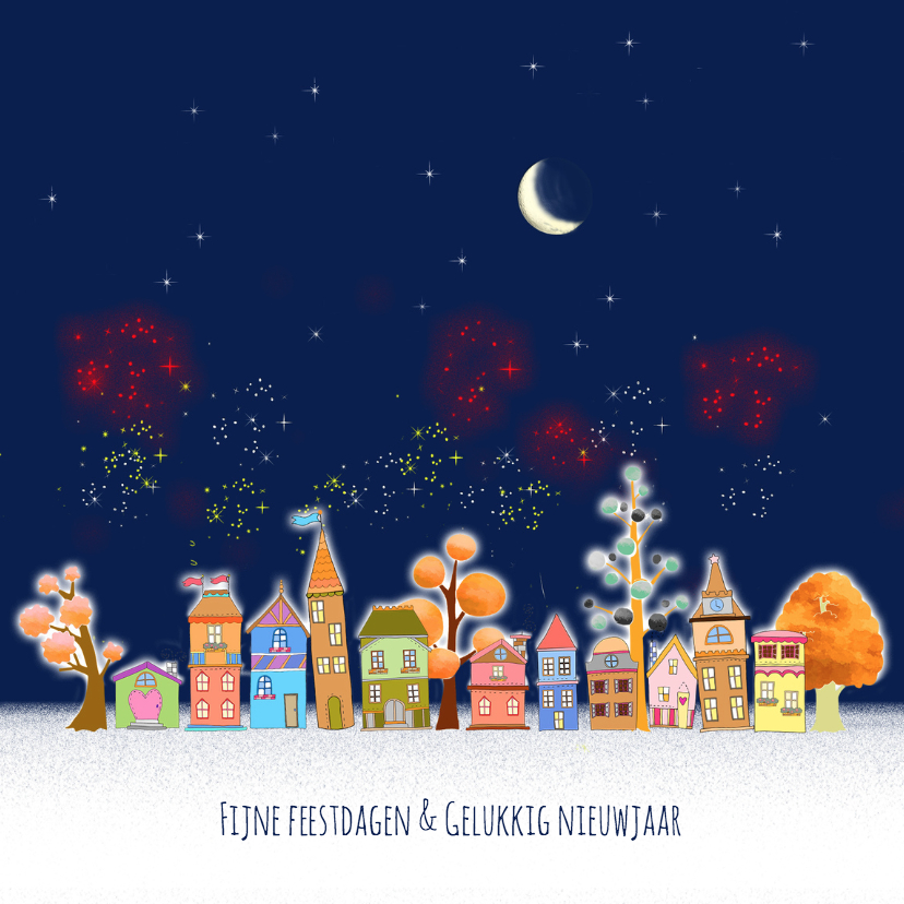 Kerst, huisjes en vuurwerk - Kerstkaarten Kerstkaarten - Kerst, huisjes en vuurwerk