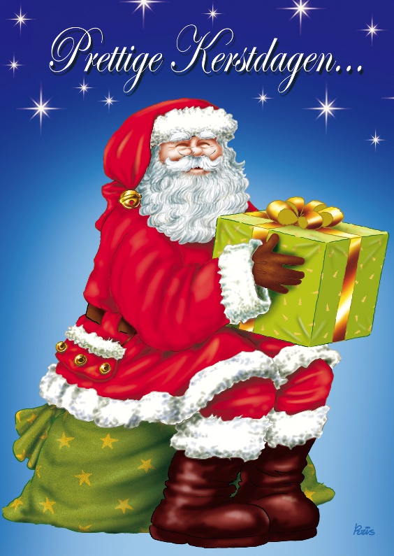 kerst kerstman 2 kerstman met cadeau - Kerstkaarten Kerstkaarten - kerst kerstman 2 kerstman met cadeau