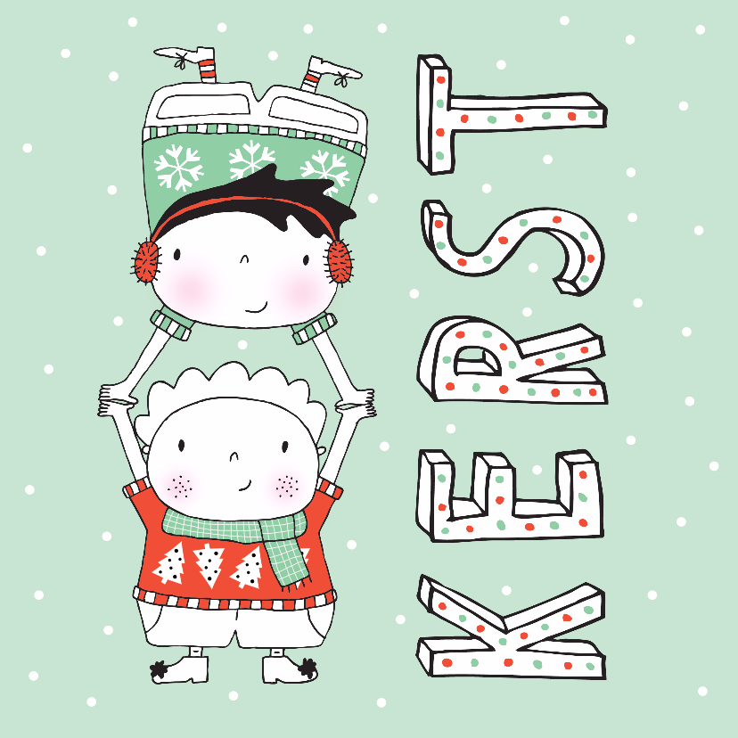 Kerst kinderen kersttrui oorwarmers sjaal mint - MW - Kerstkaarten Kerstkaarten - Kerst kinderen kersttrui oorwarmers sjaal mint - MW