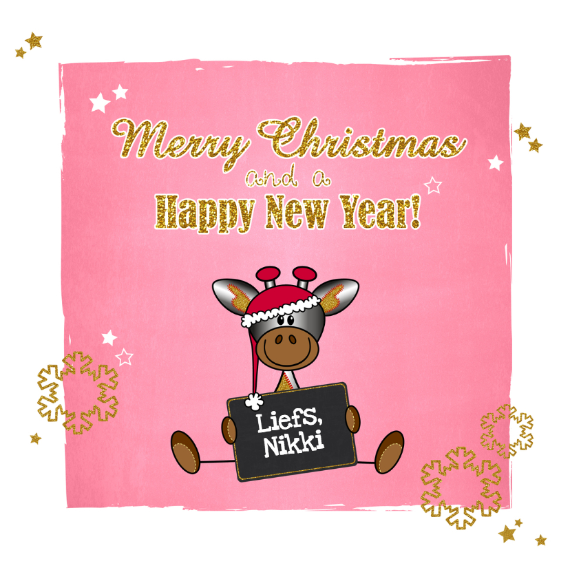 Kerst lief girafje roze goud - Kerstkaarten Kerstkaarten - Kerst lief girafje roze goud