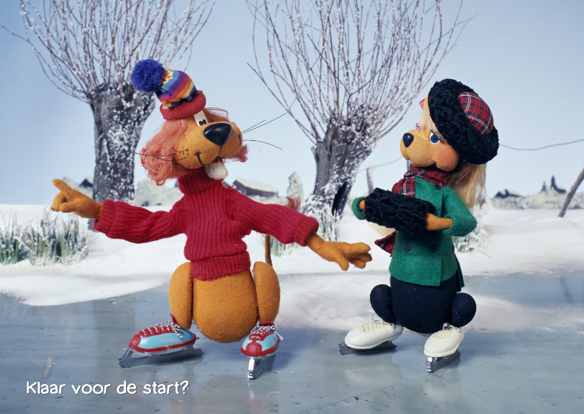 Kerst Loeki de Leeuw en Roos schaatsen - Kerstkaarten Kerstkaarten - Kerst Loeki de Leeuw en Roos schaatsen