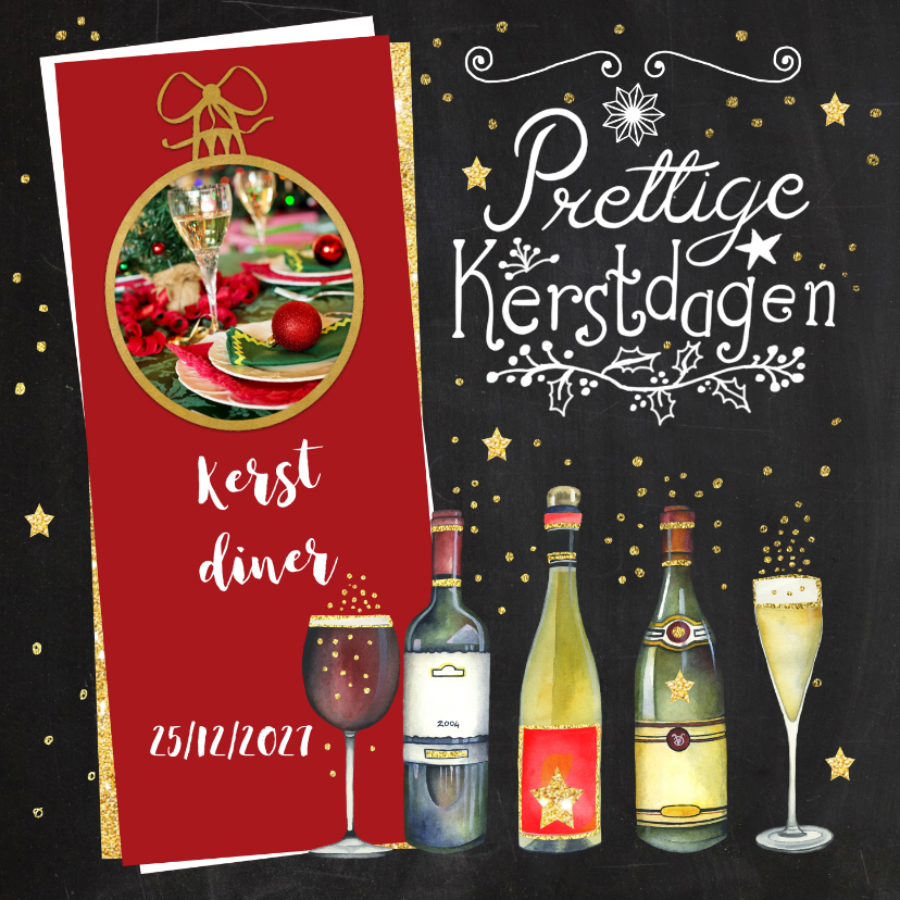 Kerst menukaart diner wijn - Kerstkaarten Kerstkaarten - Kerst menukaart diner wijn