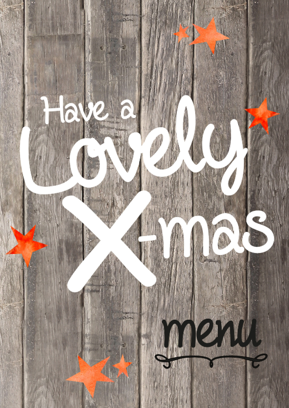 Kerst menukaart lovely hout - Kerstkaarten Kerstkaarten - Kerst menukaart lovely hout