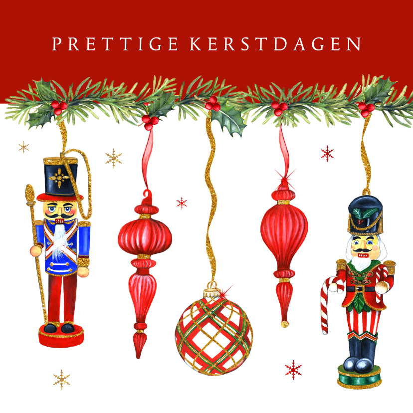 Kerst notenkrakers en kerstballen - Kerstkaarten Kerstkaarten - Kerst notenkrakers en kerstballen