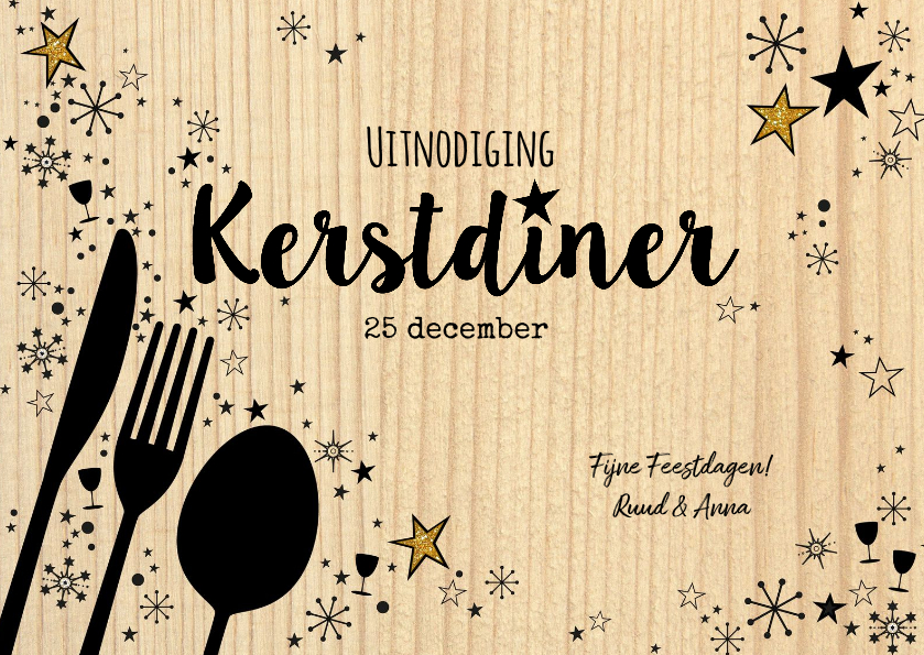Kerst originele uitnodiging kerstdiner hout en Kaartje2go