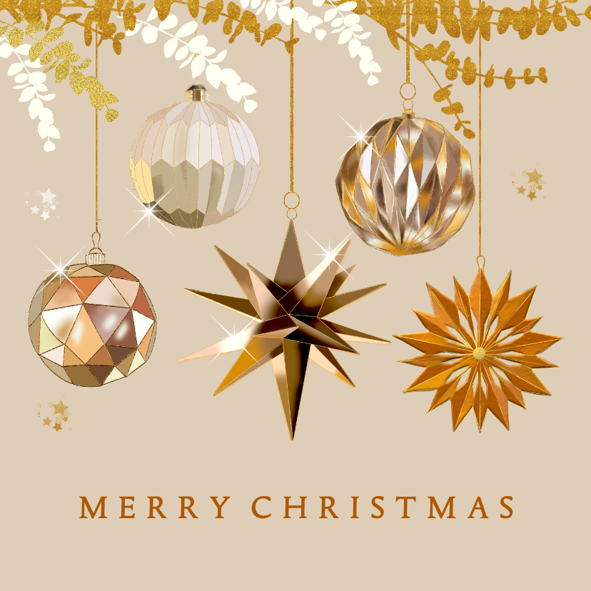 Kerstkaarten - Kerst ornamenten goud geometrisch