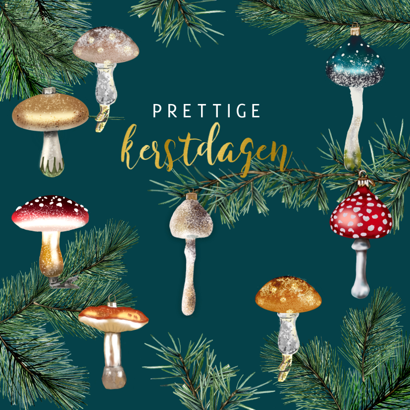 Kerst paddestoelornamenten takjes - Kerstkaarten Kerstkaarten - Kerst paddestoelornamenten takjes