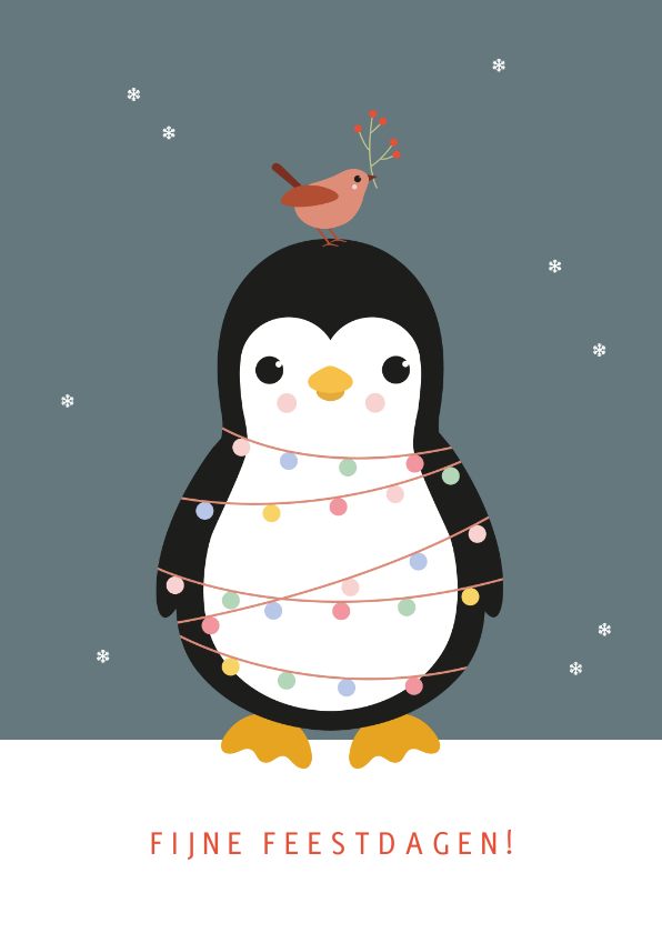 Kerstkaarten - Kerst - Pinguin met lampjes