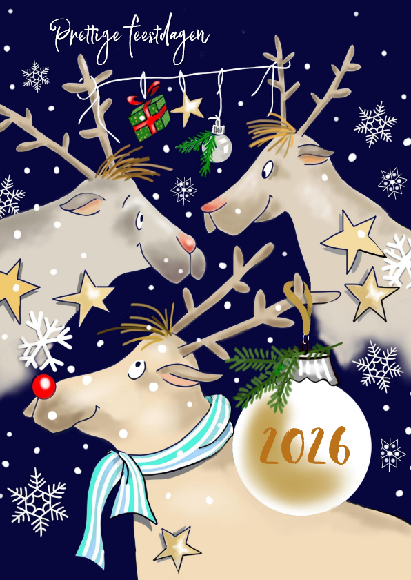 Kerst - rendieren en kerstballen - Kerstkaarten Kerstkaarten - Kerst - rendieren en kerstballen