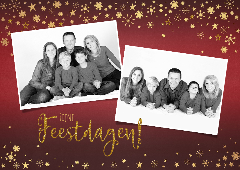 Kerst rode foto kerstkaart met goudkleurige versiering - Kerstkaarten Kerstkaarten - Kerst rode foto kerstkaart met goudkleurige versiering