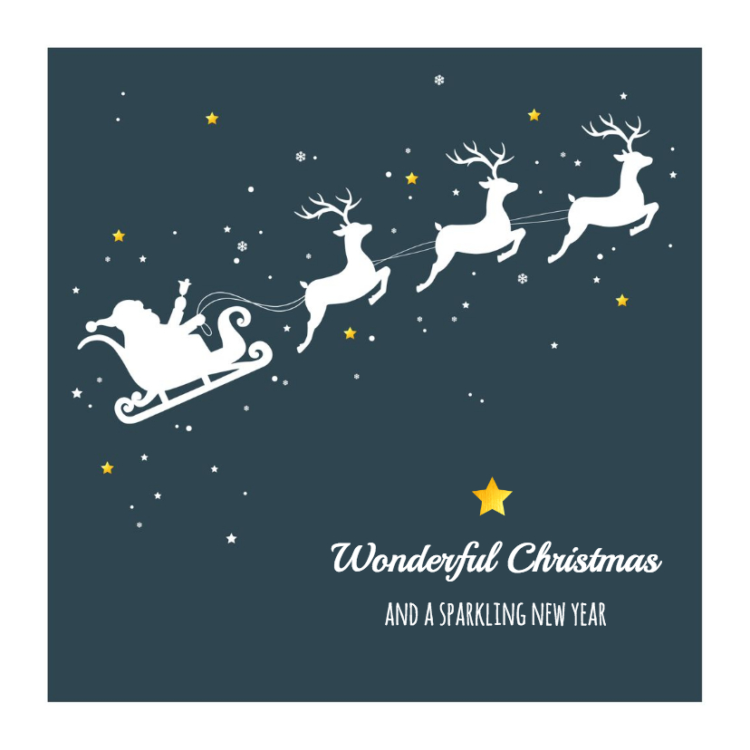 Kerst - Slee, rendieren en sterren - Kerstkaarten Kerstkaarten - Kerst - Slee, rendieren en sterren