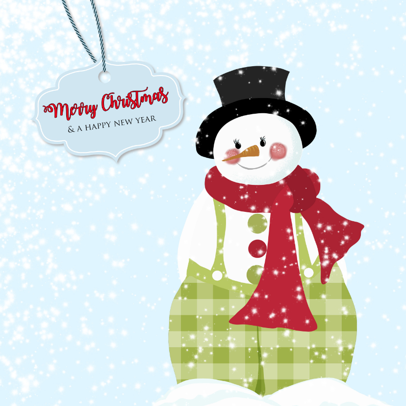 Kerst sneeuwpop groene broek - Kerstkaarten Kerstkaarten - Kerst sneeuwpop groene broek