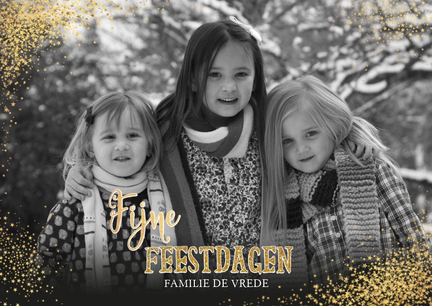 Kerstkaarten - Kerst stijlvolle foto kaart met vele gouden sterretjes