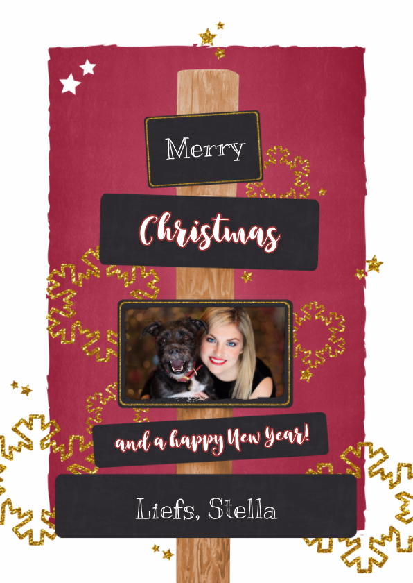 Kerst stijlvolle hippe fotokaart rood krijtbord - Kerstkaarten Kerstkaarten - Kerst stijlvolle hippe fotokaart rood krijtbord