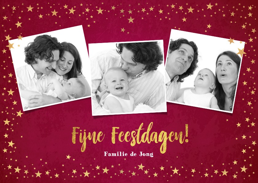 Kerst stijlvolle rode foto kaart met goudkleurige sterretjes - Kerstkaarten Kerstkaarten - Kerst stijlvolle rode foto kaart met goudkleurige sterretjes