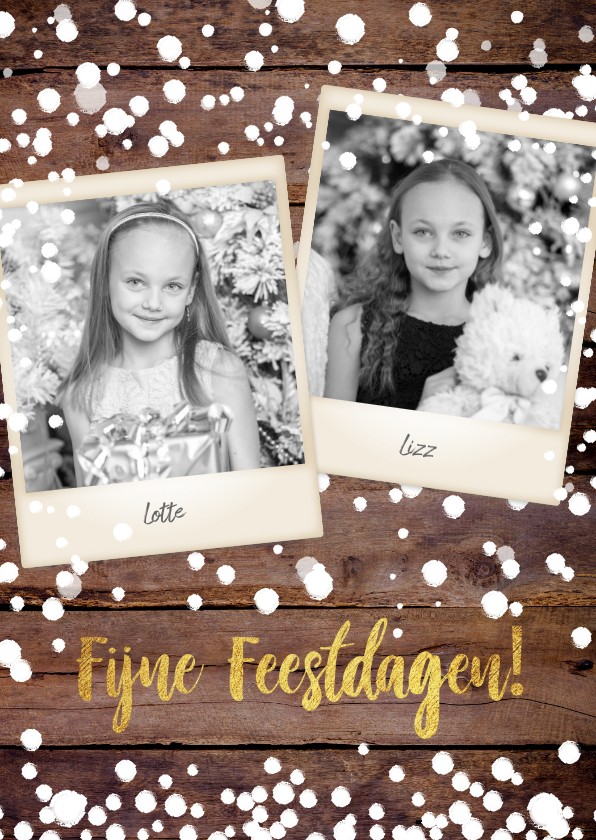 Kerst stoere fotokaart houtprint en vele sneeuwvlokken - Kerstkaarten Kerstkaarten - Kerst stoere fotokaart houtprint en vele sneeuwvlokken