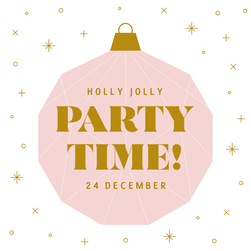 Kerst uitnodiging party time met roze kerstbal - Kerstkaarten Kerstkaarten - Kerst uitnodiging party time met roze kerstbal