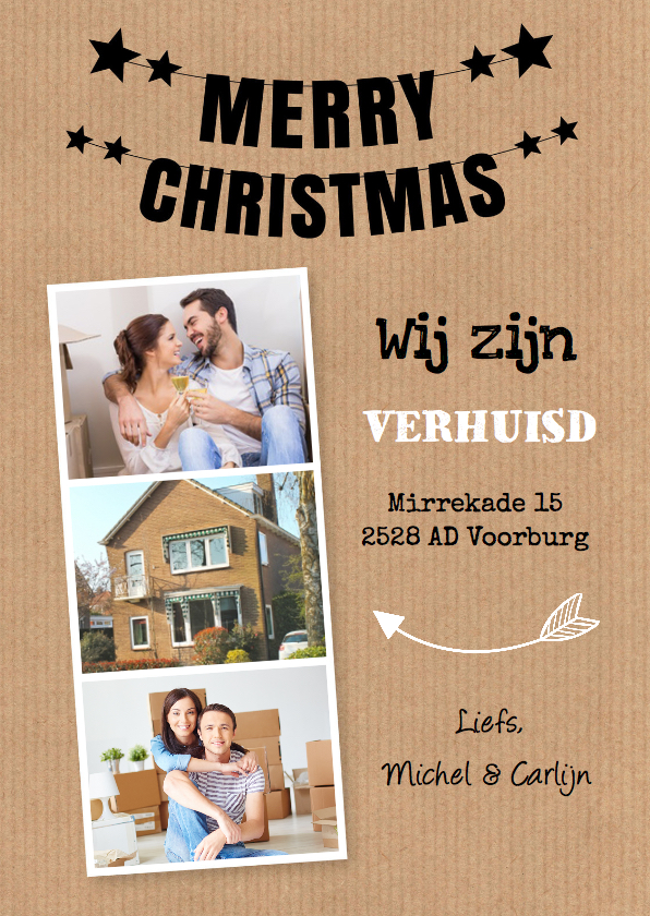 Kerst verhuiskaart fotocollage slinger kraft - Kerstkaarten Kerstkaarten - Kerst verhuiskaart fotocollage slinger kraft