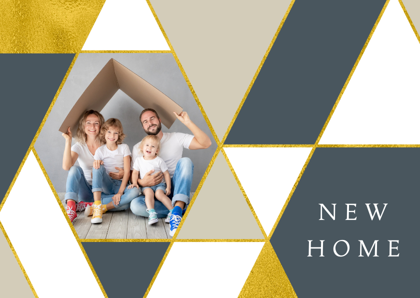 Kerst Verhuiskaart geometrische vormen goudlook - Kerstkaarten Kerstkaarten - Kerst Verhuiskaart geometrische vormen goudlook
