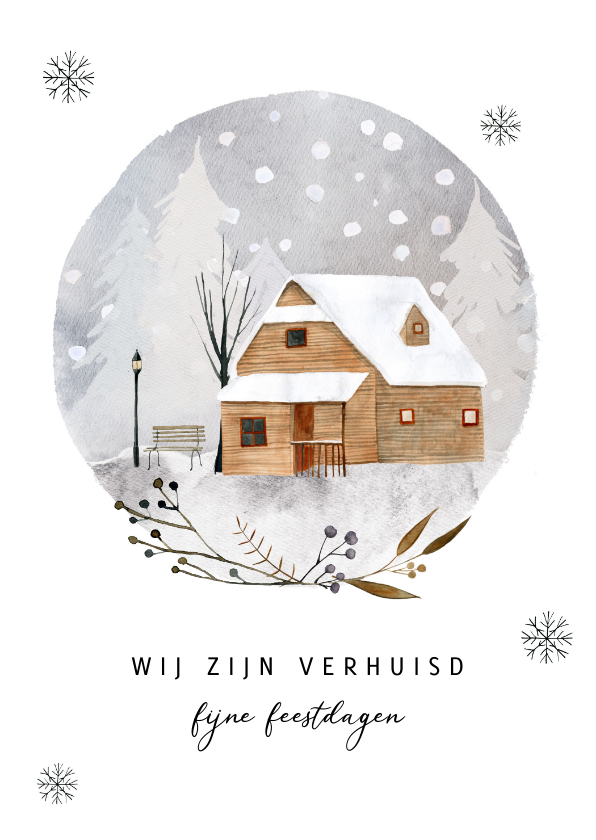 Kerstkaarten - Kerst-verhuiskaart huis in de sneeuw