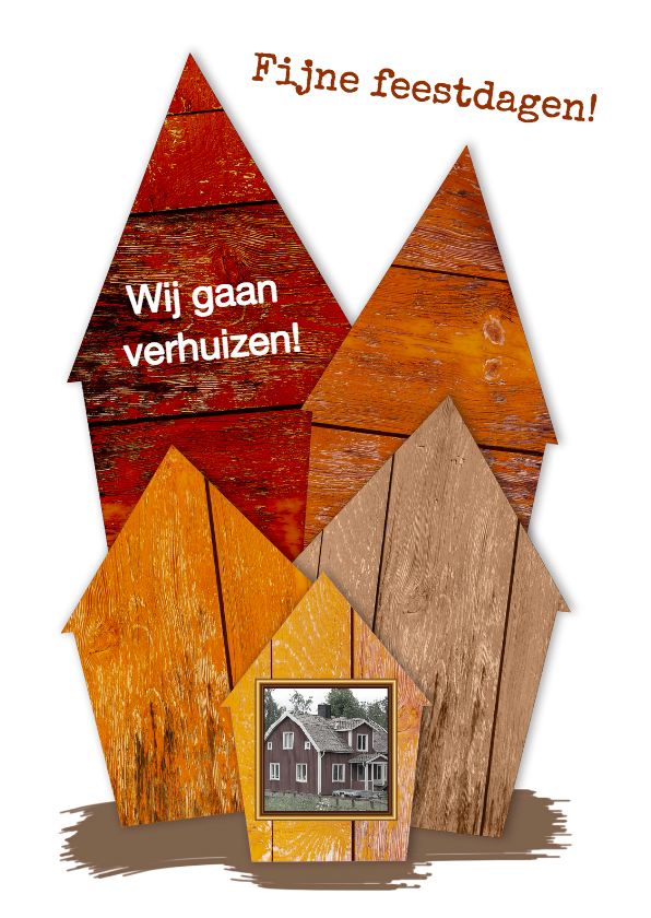 Kerst verhuiskaart huisjes van hout - Kerstkaarten Kerstkaarten - Kerst verhuiskaart huisjes van hout