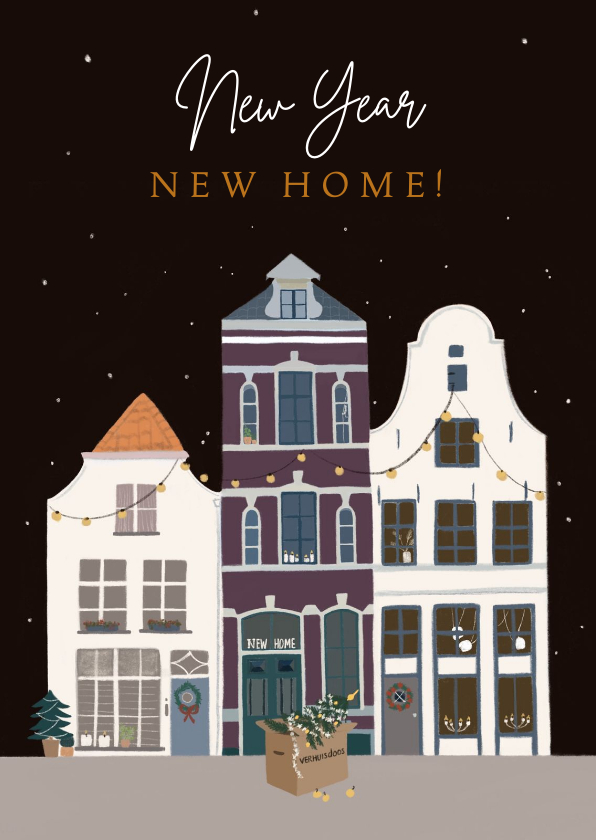 Kerstkaarten - Kerst verhuiskaart huizen in kerstsfeer