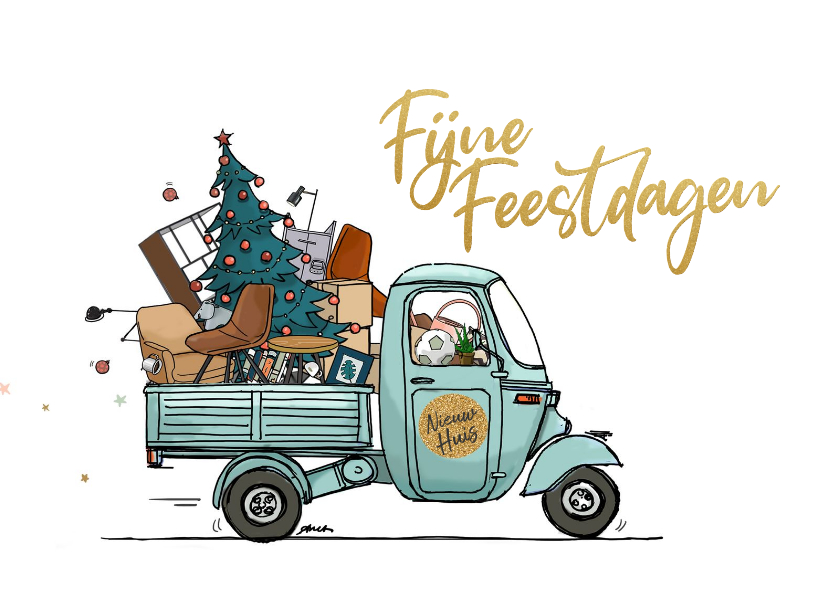 Kerstkaarten - Kerst verhuiskaart tuktuk 