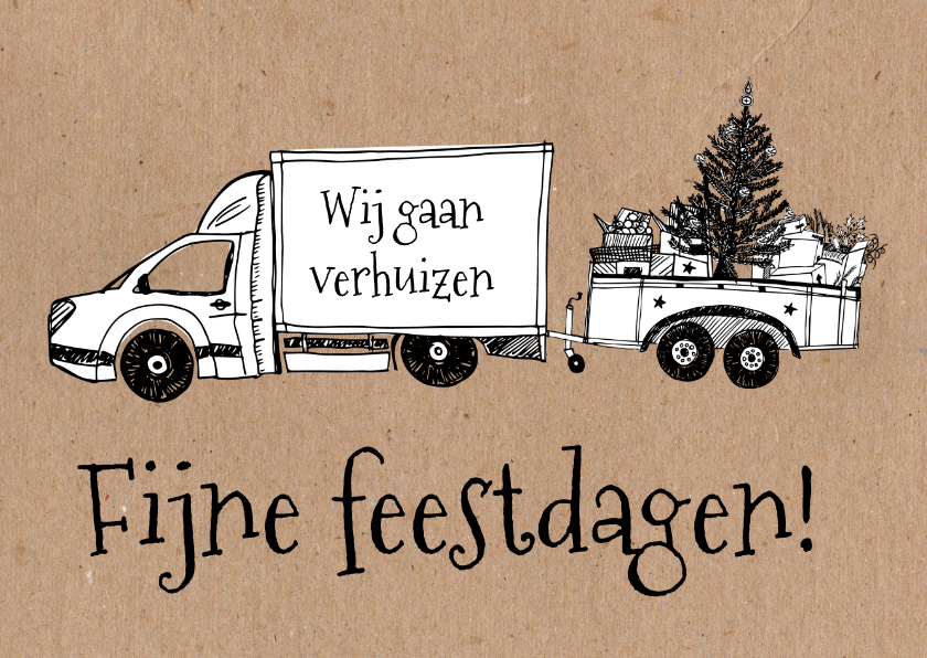 Kerstkaarten - Kerst verhuiskaart verhuiswagen