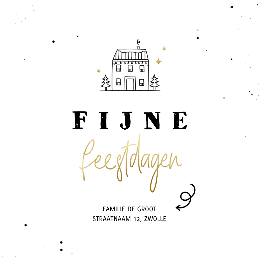 Kerst verhuiskaartje fijne feestdagen lijntekening huisje - Kerstkaarten Kerstkaarten - Kerst verhuiskaartje fijne feestdagen lijntekening huisje